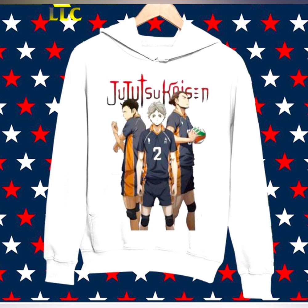 Asahi Suga and Daichi Jujutsu Kaisen Soccer White Youth Sz M Hoodie Sweatshirt